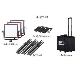 Swit PL-E60 3-Light-Kit Portable Bi-color SMD Panel LED Light