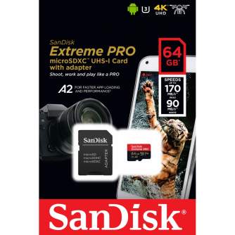 Больше не производится - SanDisk Extreme PRO microSDXC UHS-I V30 A2 170MB/s 64GB (SDSQXCY-064G-GN6MA)