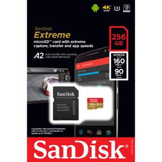Карты памяти - SanDisk Extreme microSDXC UHS-I V30 A2 160MB/s 256GB (SDSQXA1-256G-GN6MA) - быстрый заказ от производителя