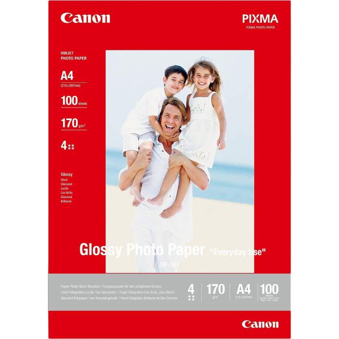 Fotopapīrs printeriem - Canon foto papīrs GP-501 A4 glancēts 210g 100 lapas - ātri pasūtīt no ražotāja
