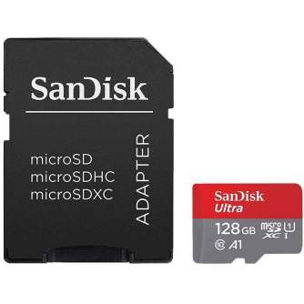 Atmiņas kartes - SanDisk memory card microSDXC 128GB Ultra 100MB/s A1 + adapter - ātri pasūtīt no ražotāja