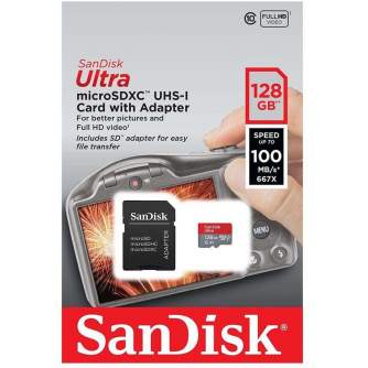 Карты памяти - SanDisk memory card microSDXC 128GB Ultra 100MB/s A1 + adapter - быстрый заказ от производителя