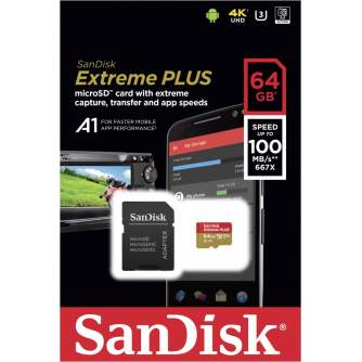 Atmiņas kartes - SanDisk memory card microSDXC 64GB Extreme Plus A1 + adapter - ātri pasūtīt no ražotāja
