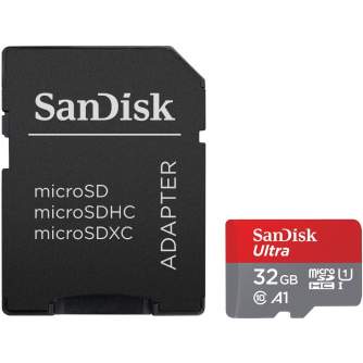 Atmiņas kartes - SanDisk atmiņas karte microSDHC 32GB Ultra 120MB/s A1 + adapteris - perc šodien veikalā un ar piegādi