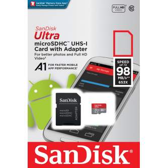 Atmiņas kartes - SanDisk atmiņas karte microSDHC 32GB Ultra 120MB/s A1 + adapteris - perc šodien veikalā un ar piegādi