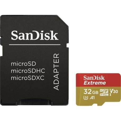 Atmiņas kartes - SanDisk atmiņas karte microSDHC 32GB Action Extreme A1 + adapteris SDSQXAF-032G-GN6AA - perc šodien veikalā un ar piegādi
