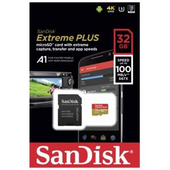 Карты памяти - Sandisk memory card microSDHC 32GB Extreme Plus A1 + adapter - купить сегодня в магазине и с доставкой