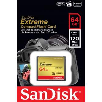 Atmiņas kartes - Sandisk atmiņas karte CF 64GB Extreme 120MB/s - ātri pasūtīt no ražotāja