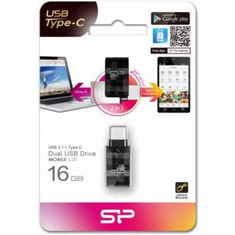 USB memory stick - Silicon Power flash drive 16GB Mobile C31 USB-C, black - quick order from manufacturer