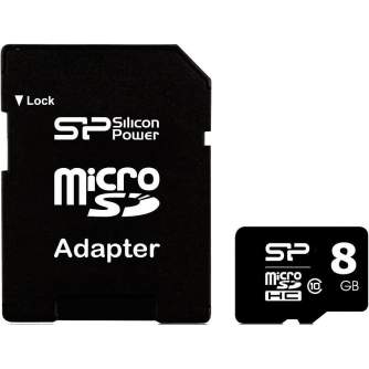 Atmiņas kartes - Silicon Power memory card microSDHC 8GB Class 10 + adapter - купить сегодня в магазине и с доставкой