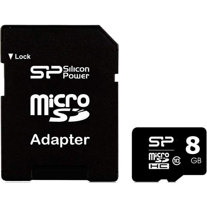 Atmiņas kartes - Silicon Power memory card microSDHC 8GB Class 10 + adapter - купить сегодня в магазине и с доставкой