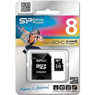 Atmiņas kartes - Silicon Power memory card microSDHC 8GB Class 6 + adapter SP008GBSTH006V10SP - ātri pasūtīt no ražotāja