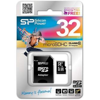 Atmiņas kartes - Silicon Power atmiņas karte microSDHC 32GB Class 10 + adapteris - ātri pasūtīt no ražotāja