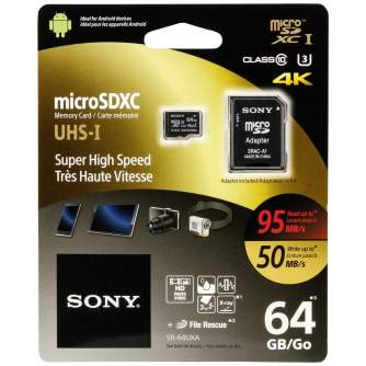 Карты памяти - Sony memory card microSDXC 64GB U3 Class 10 + adapter SR64UXA - быстрый заказ от производителя