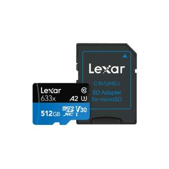 Atmiņas kartes - LEXAR 512GB 633X MICROSDXC UHS-I HS WITH ADAPTER - ātri pasūtīt no ražotāja