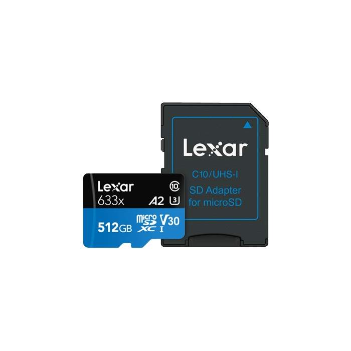 Atmiņas kartes - LEXAR 512GB 633X MICROSDXC UHS-I HS WITH ADAPTER - ātri pasūtīt no ražotāja