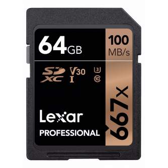Discontinued - LEXAR PRO 667X SDXC UHS-I U3 (V30) R100/W90 64GB (V30) R100/W60 LSD0667064G-BNNNG