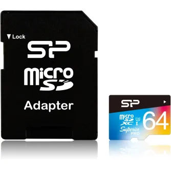 Vairs neražo - Silicon Power atmiņas karte microSDXC 64GB Superior Pro Color U3 + adapteris