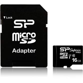 Atmiņas kartes - Silicon Power memory card microSDHC 16GB Superior Pro U3 + adapter SP016GBSTHDU3V10SP - ātri pasūtīt no ražotāja