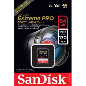 Atmiņas kartes - SanDisk memory card SDXC 64GB Extreme Pro V30 U3 - ātri pasūtīt no ražotāja