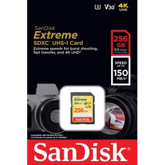 Memory Cards - SanDisk memory card SDXC 256GB Extreme Video V30 U3 - quick order from manufacturer