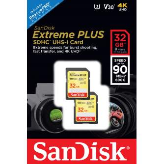 Карты памяти - Sandisk memory card SDHC 32GB Extreme Plus 90MB/s 2pcs - быстрый заказ от производителя