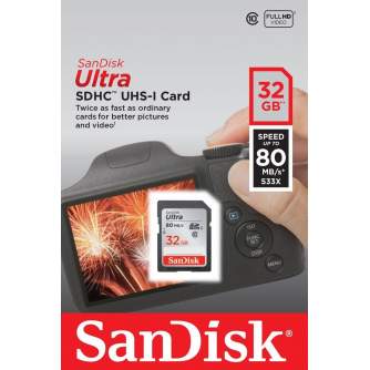 Memory Cards - Sandisk memory card SDHC 32GB Ultra 80MB/s Class 10 UHS-I - quick order from manufacturer