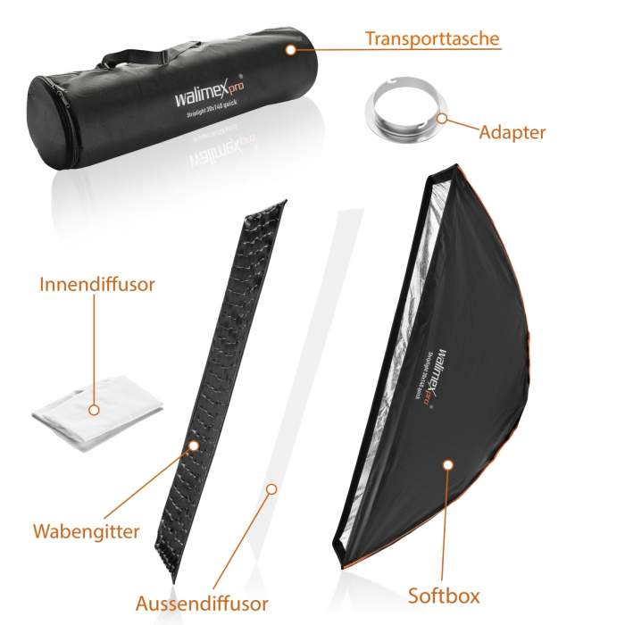 Софтбоксы - Walimex pro Studio Line Striplight Softbox QA 30x140cm mit Softboxadapter Elinchrom - быстрый заказ от производителя
