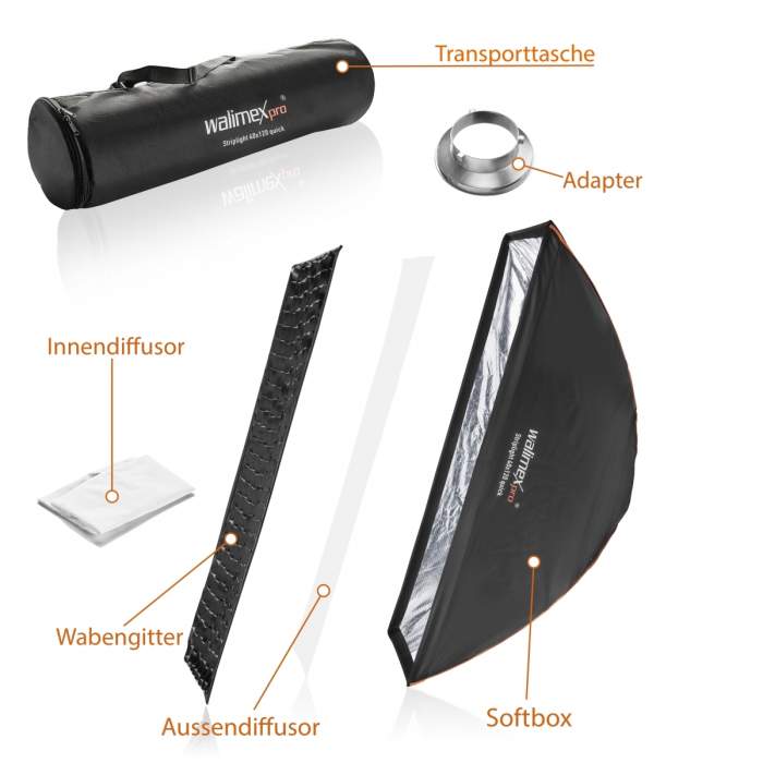 Softboxes - Walimex pro Studio Line Striplight Softbox QA 40x120cm mit Softboxadapter Aurora/Bowens - quick order from manufacturer