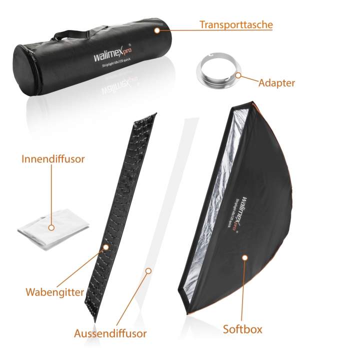 Softboksi - Walimex pro Studio Line Striplight Softbox QA 40x120cm mit Softboxadapter Elinchrom - ātri pasūtīt no ražotāja