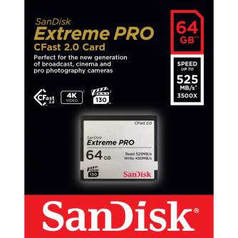 Atmiņas kartes - SanDisk Extreme PRO CFast 2.0 Card 525MB/s 64GB - ātri pasūtīt no ražotāja