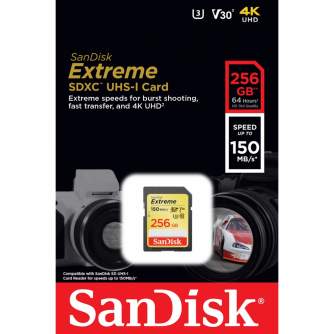 Карты памяти - SanDisk Extreme SDXC UHS-I V30 150MB/s 256GB (SDSDXV5-256G-GNCIN) - быстрый заказ от производителя