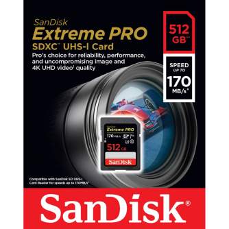 Memory Cards - SanDisk Extreme PRO SDXC UHS-I V30 170MB/s 512GB (SDSDXXY-512G-GN4IN) - quick order from manufacturer