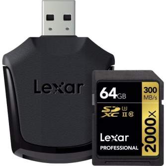 Больше не производится - Lexar memory card SDXC 64GB Professional 2000x U3 V90 300MB/s + card reader LSD64GCB2000R