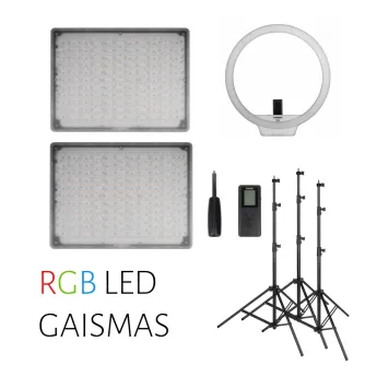Video lights - 3 RGB LED light set - double Yongnuo YN-600 RGB LED and YN-608 RGB ring light rent