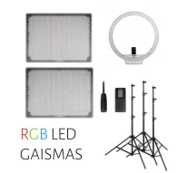 3 RGB LED gaismu komplekts - divi Yongnuo YN-600 RGB paneļi un YN-608 RGB apaļa gaisma noma
