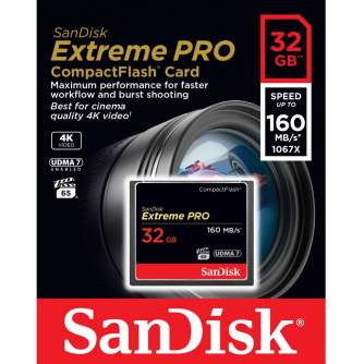 Atmiņas kartes - SanDisk Extreme PRO CompactFlash Card 160MB/s 32GB - ātri pasūtīt no ražotāja