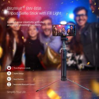Больше не производится - Selfie stick tripod 3in1 BlitzWolf BW-BS8 with led light
