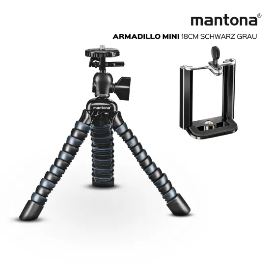Walimex Mantona Armadillo Mini statīvs melns, pelēks ar tālruņa turētāju 18 cm