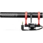 Rode VideoMic NTG microphone with Rycote Lyre shock mount and accessories set, featuring USB-C charging, 3.5mm TRRS cable, and windshield for professional video and audio recording