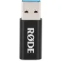 Rode VideoMic NTG USB-C charging cable with Lyre suspension mount, close-up view of the USB-C connector for direct battery charging