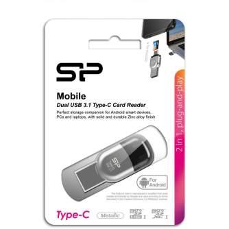 Карты памяти - Silicon Power memory card reader 2in1 microSD USB-C/USB-A, grey SPU3OTMREDEL500G - купить сегодня в магазине и с 