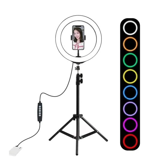 Puluz 26cm RGBW LED Ring Vlogging Video Light + Tripod Mount 1,1m PKT3044