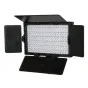 Falcon Eyes Bi-Color LED Lamp Set Dimmable DV-216VC-K2 with open barn doors and bottom flap, showing the LED panel and included battery accessories
