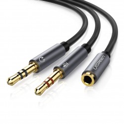 Mikrofonu aksesuāri - UGREEN 3.5mm female to 2 male audio cable (black) 20899 - perc šodien veikalā un ar piegādi