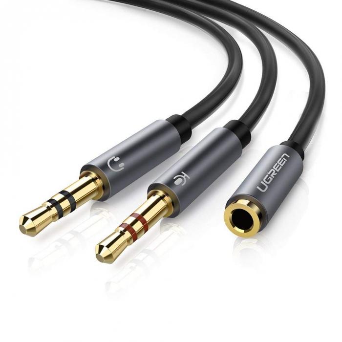 Audio cables, adapters - UGREEN 3.5mm female to 2 male audio cable (black) 20899 - buy today in store and with delivery