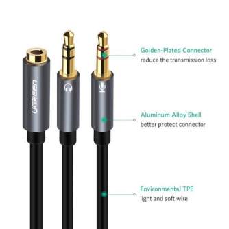 Audio cables, adapters - UGREEN 3.5mm female to 2 male audio cable (black) 20899 - buy today in store and with delivery