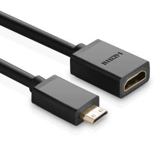 Video vadi, kabeļi - UGREEN 20137 Adapter Mini HDMI to HDMI, 22cm (black) - perc šodien veikalā un ar piegādi