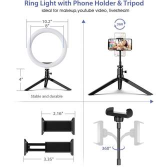 Discontinued - Blitzwolf BW-SL3 LED dimmable bi-color LED ring light with stand and smartphone 