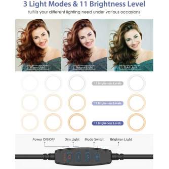 Discontinued - Blitzwolf BW-SL3 LED dimmable bi-color LED ring light with stand and smartphone 